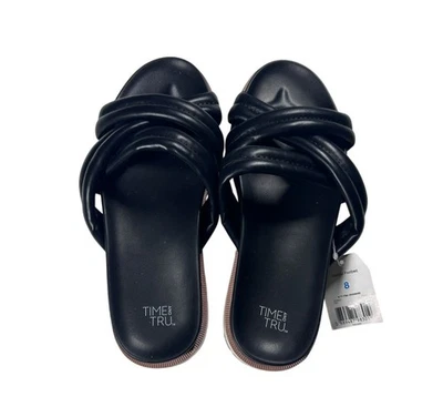 Sandalias Time & Tru para mujer talla 8 negras sin cordones doble correa cruzada NUEVAS Foto 1 de 4