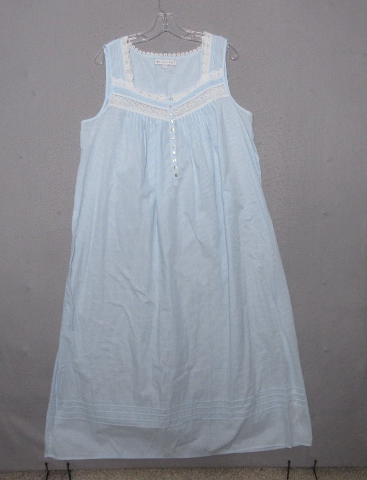 Camisón Eileen West Grande Azul Borde de Encaje Sin Mangas Pintuck Cottage Core Largo Foto 1 de 4