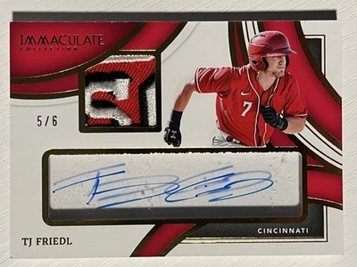 TJ Friedl 2022 Panini Immaculate Collection Rookie Patch Auto 5/6 Reds - Image 1 of 2