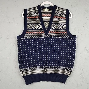 Vintage LL Bean Wollweste Herren mittelblau Strick Geometrisch Made In Norway 80er - Bild 1 von 9