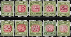 1946-57 Australia Postage Due Stamps W 15 10v. MNH SG n. D119/D128 - Imagen 1 de 1
