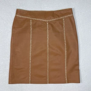 Gonna vintage GAP pelle kaki 10 foderata punto a contrasto cammello marrone Y2K - Foto 1 di 10