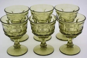 Vintage HFM Fostoria Argus Green Glass Goblet Set of 6 Boho Wine Dessert Sherbet - Picture 1 of 11