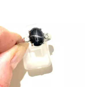 Sterling Silver 4-Point Black Star Sapphire Ring - Size O (US 7 1/4) - Picture 1 of 9