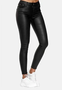 Damen Leder Optik Hose Push Up Classic Skinny Stretch Coated Biker Design - Bild 1 von 14