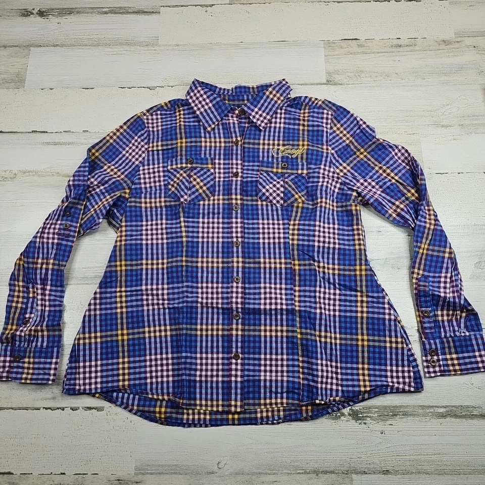 Camisa Coogi Abotonada Niñas Jóvenes 1X Púrpura Dorado Cuadros Manga Larga  Foto 1 de 4