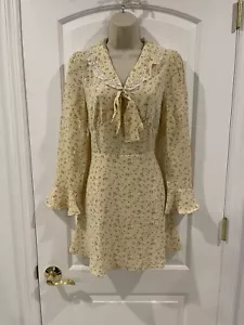 Allegra K New Size XS 3/4 Sleeve Peter Pan Neck Tie Floral High Waist ZIp Dress - Picture 1 of 11