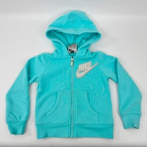 Nike Girls Seafoam Blue Smile Face Swoosh Zip Hoodie Sweatshirt Jacket 4 XS - Picture 1 of 6