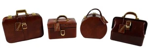 Vintage Mini 3” Eximious Leather Luggage Set Of 4 Made In Italy - Picture 1 of 15