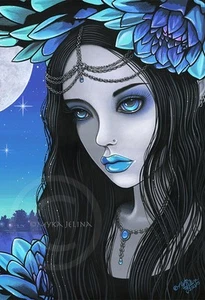 Gothic Fairy Art Lotus Moon Flower Nalin Myka Jelina 13x19 inch Print Signed - Bild 1 von 2