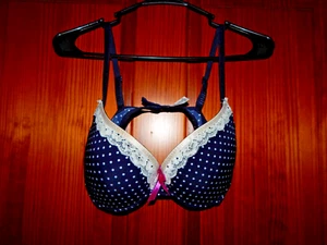 NAVY DOT LACY PUSHUP BRA, UNDERWIRE, HEAVY PADDING, SIZE 38 B, NWOT - Picture 1 of 3