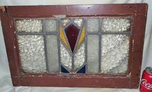# 2 ANTIQUE CT HOME ARCHITECTURAL SALVAGE STAINED GLASS WINDOW IN FRAME ART DECO - Picture 1 of 12