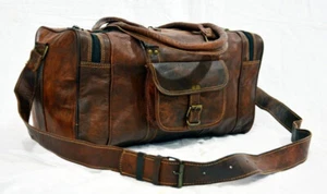Bolsa de viaje de cuero de cabra de 16" para gimnasio lona marrón equipaje para pasar la noche para hombres - Imagen 1 de 4