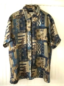 Bogari Camicia Uomo 100% Seta Bottoni Multicolore Manica Corta L Blu Beige - Foto 1 di 11