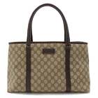 Gucci Gg Supreme Plus Tote Bag Shoulder Pvc Leather Khaki Beige Dark Brown 11459