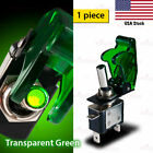 12V 20A SPST Toggle Switch ON/OFF GREEN LED TRANSPARENT Aircraft Spring Cover