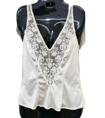  VINTAGE JCPENNEY FANTASIA SILKY Beige Lace LINGERIE CAMISOLE TOP Size 36 - Image 1 of 4