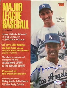 SANDY KOUFAX & MAURY WILLS 1966 MAJOR LEAGUE BASEBALL SIGNED BY MAURY WILLS PSA - Picture 1 of 2