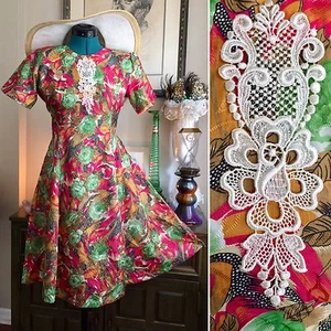 Vintage 60er Jahre lebendiges Blumenmuster BOHO Kleid Krawatte SS Passform Flare psychedelisch MOD M/L Hippie - Bild 1 von 12