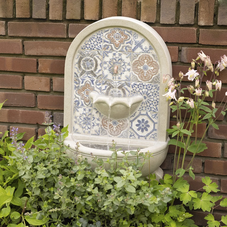 Brunnen rund Wandbrunnen Standbrunnen natur Gartenbrunnen Zierbrunnen 54cm - Bild 1 von 3