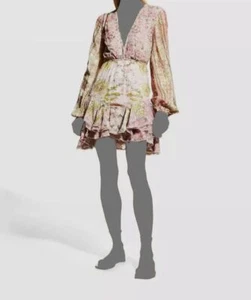 $424 HEMANT & NANDITA Women's Pink Maya Paisley Print Mini V-Neck Dress Size XL - Picture 1 of 5
