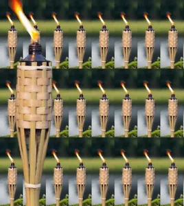 Pack of 24 Bamboo Tiki Torch 150cm (5ft) Outdoor Garden 500ml long burn. - Picture 1 of 5