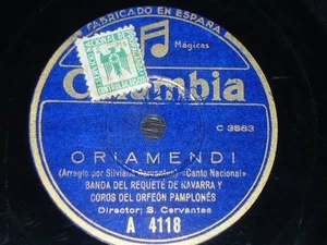 FASCIST 78rpm RECORD Columbia REQUETÉ NAVARRA Oriamendi PROPAGANDA Himno Pelayos - Bild 1 von 2