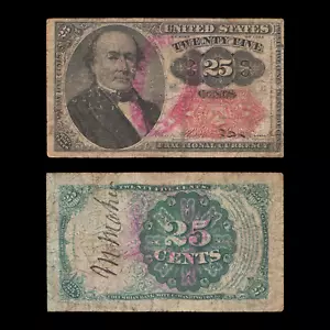 5th Issue 25C Twenty Five Cent Fractional Currency Note w/ Ink Stamp, Fr#1309, F - Picture 1 of 3