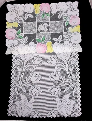 2 Doily Table Runner Lace Square 15" x 15" Doves & Rectangular 17" x 12" Fruits - Image 1 of 4