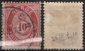 5002 Noruega 1877-78, NK 25 II, t 10, Canc. Bergen 4 III 79, SC #25, MI 25. - Imagen 1 de 1