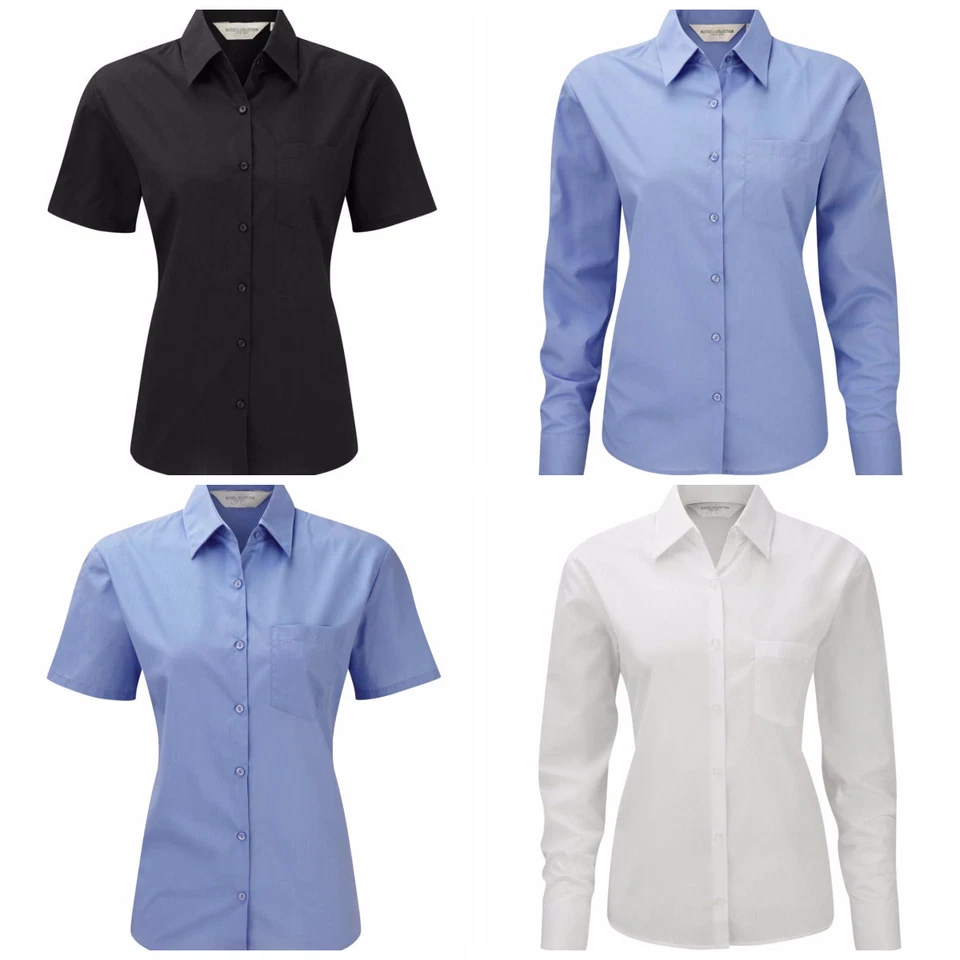 RUSSELL 934F 935F LADIES POPLIN EASY CARE SHIRT OFFICE SMART CORPORATE BLOUSE