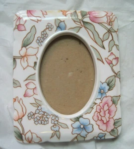Floral Keramik Rahmen für ovale Bilder ~ rosa & blaue Blumen ~ freistehend ~ LBDDX - Bild 1 von 4
