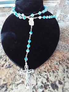 Real Murano Glass blown rosary or necklace, from Italy- 8 mm light blue - Picture 1 of 11