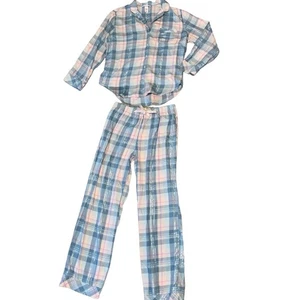 Worn once! EUC Victoria’s Secret blue lavender plaid pajama set Size Medium - Picture 1 of 4