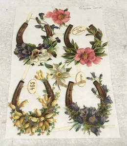 Viktorianische gestanzte Blumen mit Hufeisenresten auf Papier geklebt #465 - L7 - Bild 1 von 4