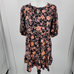 Old Navy Kleid Junior XL schwarz Blumen Puffärmel Stufen Boho Mini 14-16 - Bild 1 von 9