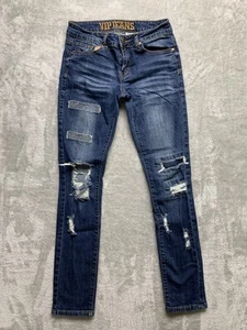 VIP Jeans Size 5/6 Womens Skinny Stretch Dark Wash Blue Denim Distressed (W361) - Picture 1 of 7
