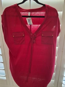 PerSeption Concepts NEU rote Schnür-Fronttasche mit Nieten Größe XL Damen Top - Bild 1 von 7