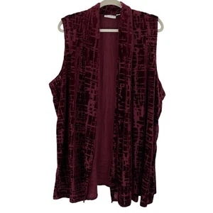 Susan Graver Maroon Velvet Sheer Long Open Vest Women's 2X Career wear Holiday - Picture 1 of 11