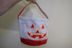 Lands End Halloween Jack-O-Lantern Kürbis HEAVY CANVAS Eimer Eimer Boot Tragetasche - Bild 1 von 12