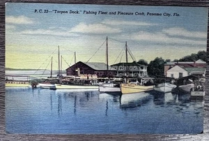 Tarpon Dock Fischerboote Panama City, Florida Vintage Leinen Postkarte - Bild 1 von 2