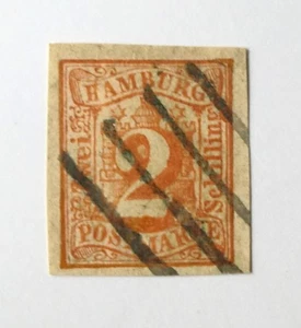 1859 Mi: 130,- MiNr. 3 Wappen 2 Schilling orangerot gebraucht 4-Strich Stempel - Bild 1 von 4