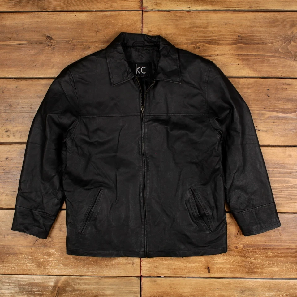 Chaqueta de cuero vintage KC Collections M años 90 negra Foto 1 de 4