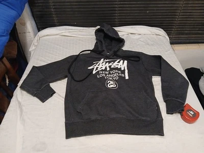 Stussy Hoodie Sz Small Black New York Los Angeles Tokyo Hoodie Hooded Sweatshirt - Image 1 of 4