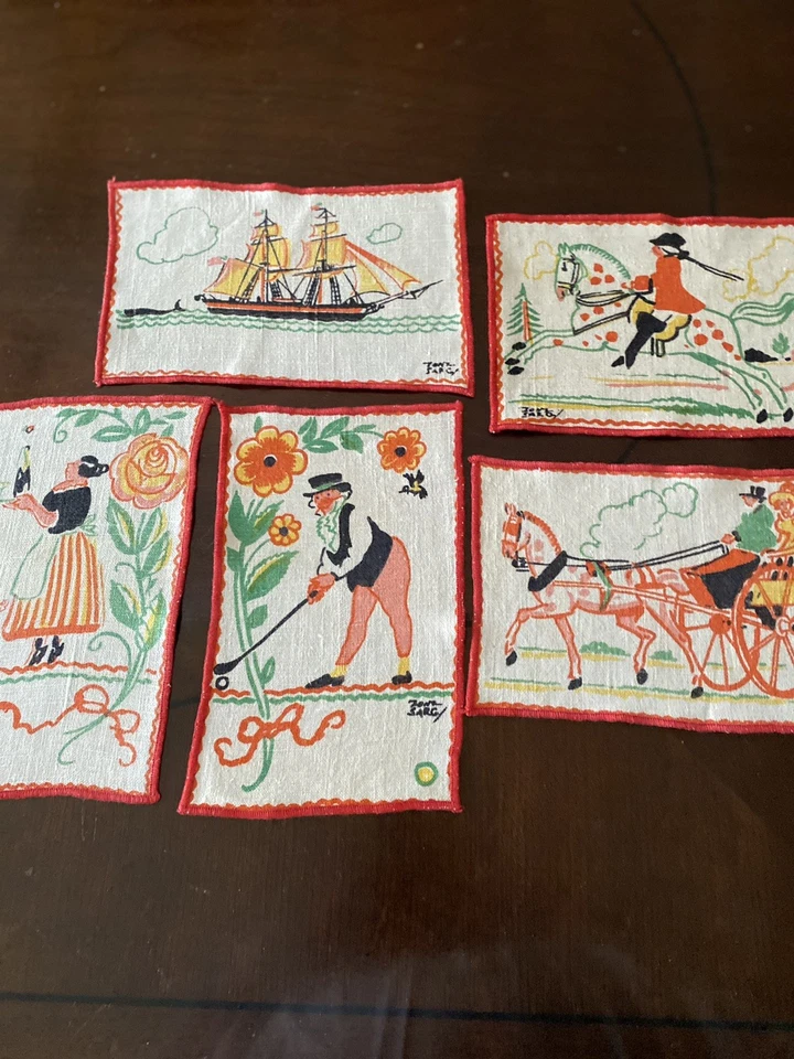 Antique TONY SARG Assorted & Signed Cocktail Linen Napkins~5 @ 5 1/2” x 8 7/8” - Image 1 of 4