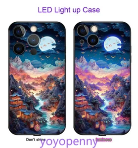 Custodia telefono vetro illuminazione pittura lucida LED per iPhone 17 16 15 14Pro Max - Foto 1 di 26