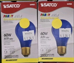 (2) Satco BLUE 60W Ceramic HOLIDAY/PARTY BULBS - Picture 1 of 3