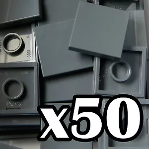 NEU LEGO - FLIESEN - 2 x 2 - dunkel bläulich grau Fliese x 50 - glatter Fliesenleger 2x2 grau - Bild 1 von 1