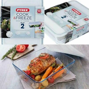 Pyrex Rectangular Food Storage Glass Dish with Lid 2 Pieces set - Clear 4L-1.5L - Picture 1 of 6