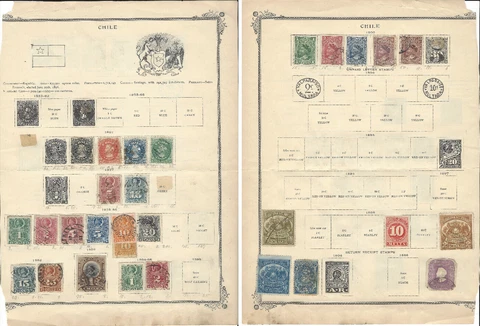 1867-1900 CHILE STAMP LOT ON ALBUM PAGE (FRONT AND BACK) Cover